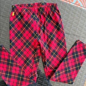 Ralph Lauren Red and Black Plaid Kids Leggings with Yellow Accents